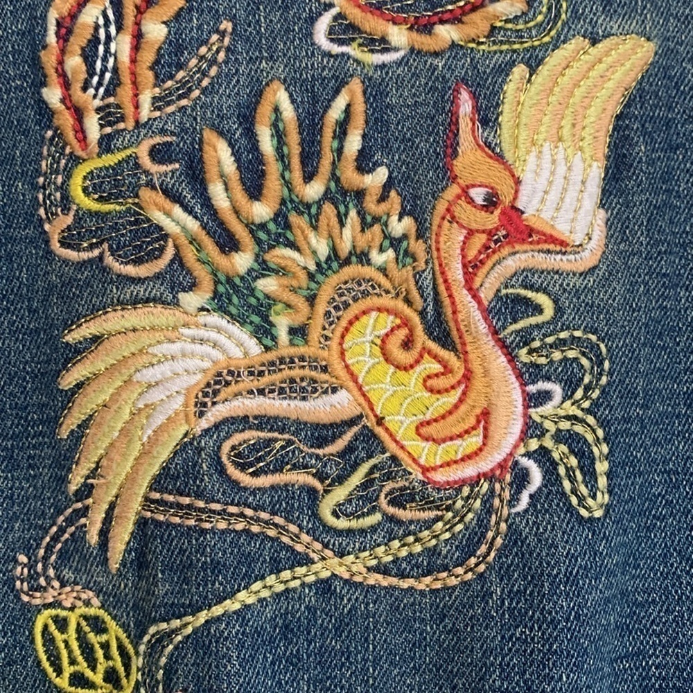 Z. Cavaricci Y2K Denim Blue Jean Bird Embroidery Distressed Button Down Jacket 4 - Picture 16 of 17